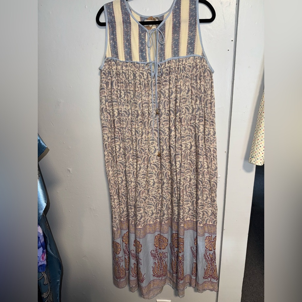 Bohemian Sleeveless Maxi Dress - Blue and Cream
(Daughters of India)